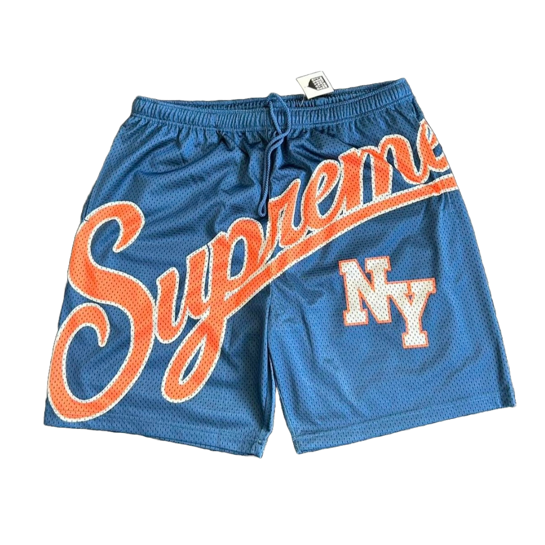 Navy Basketball script mesh shorts